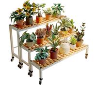 ASerZenith 3 Tier Metal Plant Stand with Wheels for Outdoor Indoor - Stackable Heavy Duty Tall Plant Shelf - Flower Pot Holder - Garden Display Rack,White,100cm/39.4" L(White-100cm/39.4)