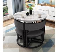 ASerZenith 31-Inch Round Dining Table Set For 4 With Chairs, Space Saving Kitchen Furniture Compact Conference Room Coffee Table For Living Room Office,Marble D-80Cm/31.5