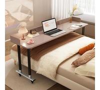 ASerZenith Adjustable Overbed Table With Swivel Wheels Portable Rolling Bedside Desk For King Size Beds Standing Over Bed Desk With Sturdy Metal Legs Gray(Milky Brown B1-59.0In/150Cm)