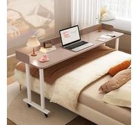 ASerZenith Adjustable Overbed Table With Swivel Wheels Portable Rolling Bedside Desk For King Size Beds Standing Over Bed Desk With Sturdy Metal Legs Gray(Milky Brown B-59.0In/150Cm)