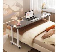 ASerZenith Adjustable Overbed Table With Swivel Wheels Portable Rolling Bedside Desk For King Size Beds Standing Over Bed Desk With Sturdy Metal Legs Gray(Grey-59.0In/150Cm)