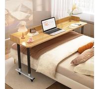 ASerZenith Adjustable Overbed Table With Swivel Wheels Portable Rolling Bedside Desk For King Size Beds Standing Over Bed Desk With Sturdy Metal Legs Gray(Light Walnut B1-59.0In/150Cm)