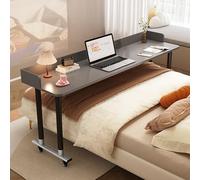 ASerZenith Adjustable Overbed Table With Swivel Wheels Portable Rolling Bedside Desk For King Size Beds Standing Over Bed Desk With Sturdy Metal Legs Gray(Gray B1-59.0In/150Cm)