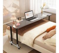 ASerZenith Adjustable Overbed Table With Swivel Wheels Portable Rolling Bedside Desk For King Size Beds Standing Over Bed Desk With Sturdy Metal Legs Gray(Gray A-59.0In/150Cm)