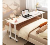 ASerZenith Adjustable Overbed Table With Swivel Wheels Portable Rolling Bedside Desk For King Size Beds Standing Over Bed Desk With Sturdy Metal Legs Gray(Warm White-59.0In/150Cm)