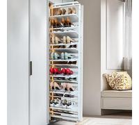 ASerZenith Adjustable PullOut Shoe Rack for ClosetSpaceSaving Metal Orga Retractable Design Height Adjustable Ideal for Home Storage Solutions(White-D28.4IN_17 TIER)