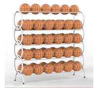 ASerZenith Ball Cart With Wheels, 4/5-Layer Metal Basketball Display Rack Equipment, Iron Heavy-Duty Sports Equipment Storage Rack, Football Rugby Storage Cart(White H135Cm)