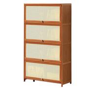 ASerZenith Bamboo Bookcase With Flip Doors Standing Bookshelf For Living Room Office Bathroom Free Standing Book Shelf Storage Organizer Rustic Space Saving Design (4 Tier 60Cm)