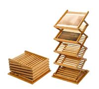ASerZenith Bamboo Catalog Rack, 5 Layers Pop-Up Foldable Display Rack for Magazine Information Brochure Display, Hotel Lobby Office Reception Area Use