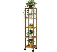 ASerZenith Bamboo Corner Plant Stand with Wheels, Flower Pot Holder Racks for Multiple Plants, Organizer Display Stand Shelves for Window Garden Balcony Living Room,4 Tier(One Color-5 Tier)