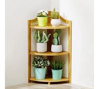 ASerZenith Bamboo Corner Shelf Plant Stand Bookshelf 5 Tier Multipurpose Shelving Unit For Plants Books And Decor Small Industrial Display Rack For Home Office And Kitchen (Natural 3 Tier)