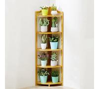 ASerZenith Bamboo Corner Shelf Plant Stand Bookshelf 5 Tier Multipurpose Shelving Unit For Plants Books And Decor Small Industrial Display Rack For Home Office And Kitchen (Natural 5 Tier)