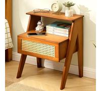 ASerZenith Bamboo Nightstands W/Drawers,Rattan Sofa Side Table Narrow Bedside Table W/Storage Shelf,Minimalist Practical End Table For Bedroom