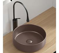 ASerZenith Ceramic Corner Vessel Sink - Round Art Basin For Small Bathroom Vanity, Cloakroom Countertop Sink, 36X36X12Cm, Stylish Green Design For Modern Decor,Brown-40X40X12Cm