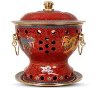 ASerZenith Chinese Copper Hot Pot, Chinese Traditional Old Beijing Copper Hot Pot, Split Design Thick Mongolian Cattle Hotpot Shabu Pot For Family Gathering For Family Friends, Partie, Vermillion