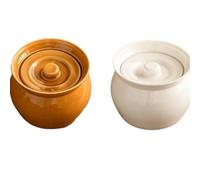 ASerZenith Chinese Underglaze Round Stew Crock - Handcrafted Household Ceramic Pot For Slow Cooking, Braising & Serving - Simple Exquisite Design, Oven & Stovetop Safe, 400ml White+brown