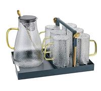 ASerZenith Coffee Cup Set High Borosilicate Glass Tea Set With Tray Cup Holder Teapot Home Temperature Resistance Hammer Pattern Teacup Afternoon Tea Party,9Pcs