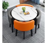 ASerZenith Cyan Round Office Reception Table Space-Saving Coffee Table For Business Conference & Small Meeting Rooms Simple Kitchen Dining Table Modern Club Table,Gray+Orange