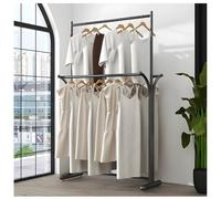 ASerZenith Double Layer Clothing Store Display, Floor Standing Heavy Duty Metal Garment Racks, Multi-Functional Hanging Garment Rack, For Bedroom, Hall, Clothes Store And Boutique,Black-120X50X200 Cm