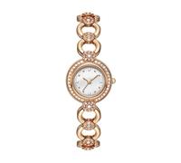 ASerZenith Elegant Women's Crystal Bracelet Watch Small Round Dial Fashion Waterproof Quartz Wristwatch Gift for Women,Rose White