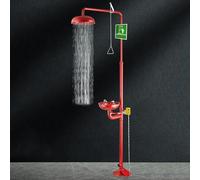 ASerZenith Emergency Eye Wash And Safety Shower Station, Abs Coated Stainless Steel With Pedal, For Outdoor Factory Lab Use(Red)