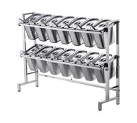 ASerZenith Expandable Stainless Steel Spice Rack With Double Layer Lids - Ingredient Station For Pizza & Grill Prep Table