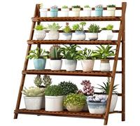 ASerZenith Folding Plant Stand Wooden Foldable Plant Shelf 4-Tier Flower Pot Stand Plants Ladder Display Planter Shelf Rack for Garden Corner Balcony Living Room,50cm L(100cm L)