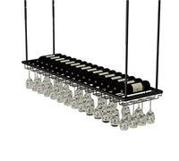 ASerZenith Hanging Wine Rack With Stem Glass Holder - Black Metal Ceiling Wine Storage For Home Kitchen & Bar - Upside Down Wine Cup Nizer(Onecolor 80X27X8Cm)