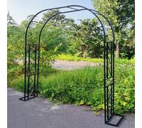 ASerZenith Heavy Duty Metal Pergola Arbour Rose Arch 140-340 Garden Trellis Arbor With Base Climbing Plants Frame For Outdoor Backyard Lawn Courtyard,Black-260Cm Wide X 270Cm High