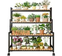ASerZenith Indoor Plant Stand with Wheels Rolling Plants Rack Corner Display Shelves Multi-Tier Planter Pot Holder Flower Stand for Living Room Balcony Garden Patio,White,(Black-4 Tiers)
