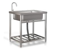 ASerZenith Kitchen Sink Free Standing Commercial Single Bowl Kitchen Stainless Steel Utility With Bracket,Mobile Portable Handwash Station,For Outdoor Indoor Laundry Garage(65X50X75Cm)