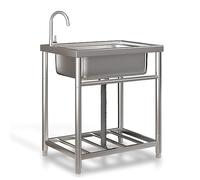 ASerZenith Kitchen Sink Free Standing Commercial Single Bowl Kitchen Stainless Steel Utility With Bracket,Mobile Portable Handwash Station,For Outdoor Indoor Laundry Garage(58X43X75Cm)