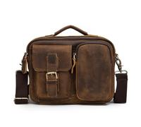 ASerZenith Large Capacity First Layer Mad Horse Leather Cowhide Men'S Single Shoulder Straddle Bag(Brown-1-28 * 22Cm)