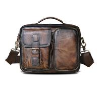 ASerZenith Large Capacity First Layer Mad Horse Leather Cowhide Men'S Single Shoulder Straddle Bag(Brown-2-28 * 22Cm)