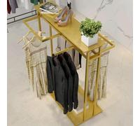 ASerZenith Large Capacity Heavy Duty Metal Clothing Store Garment Rack,Floor-Standing Double Hanging Rods Hangers Clothes Shelves,Modern Clothing Rack Commercial Grade Nak(gold-2-L120cm*H130cm)