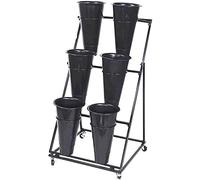 ASerZenith Large Plant Stand with 6 Flower Bucket Display Stand,Flower Shelf Flower Shop Flower Bucket with 4 Rubber Caster/Wheel,(Black)