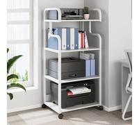 ASerZenith Large Printer Stand Mobile Printer Table With Wheels, Home Office Rolling Printer Cart Computer Host Storage Rack, Media Player Scanner Files Books Shelf,Multi-Purpose(4-Layer White)