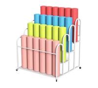 ASerZenith Large Yoga Mat Rack Storage Cart With Wheels, 3/4 Tier Portable Foam Roller Onganizer Holder, Commercial Home Fitness Equipment Floor Stand, Metal Step Design,White-4 Tier/100X85X110Cm