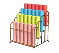 ASerZenith Large Yoga Mat Rack Storage Cart With Wheels, 3/4 Tier Portable Foam Roller Onganizer Holder, Commercial Home Fitness Equipment Floor Stand, Metal Step Design,Gold-4 Tier/100X85X110Cm