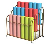 ASerZenith Large Yoga Mat Rack Storage Cart With Wheels, 3/4 Tier Portable Foam Roller Onganizer Holder, Commercial Home Fitness Equipment Floor Stand, Metal Step Design,Gold-3 Tier/100X65X95Cm