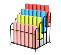 ASerZenith Large Yoga Mat Rack Storage Cart With Wheels, 3/4 Tier Portable Foam Roller Onganizer Holder, Commercial Home Fitness Equipment Floor Stand, Metal Step Design,Black-4 Tier/100X85X110Cm