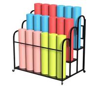 ASerZenith Large Yoga Mat Rack Storage Cart With Wheels, 3/4 Tier Portable Foam Roller Onganizer Holder, Commercial Home Fitness Equipment Floor Stand, Metal Step Design,Black-3 Tier/100X65X95Cm