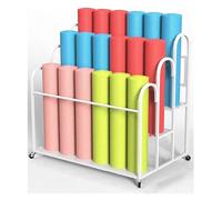 ASerZenith Large Yoga Mat Rack Storage Cart With Wheels, 3/4 Tier Portable Foam Roller Onganizer Holder, Commercial Home Fitness Equipment Floor Stand, Metal Step Design,White-3 Tier/100X65X95Cm