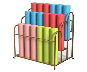 ASerZenith Large Yoga Mat Rack Storage Cart With Wheels, 3/4 Tier Portable Foam Roller Onganizer Holder, Commercial Home Fitness Equipment Floor Stand, Metal Step Design,Gold-3 Tier/100X65X95Cm