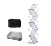 ASerZenith Magazine Display Rack, Aluminum Folding Literature Catalog Rack, 6 Pockets, for Office, Supermarket and Retail Store, Exhibition Stand