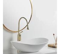 ASerZenith Modern Oval Ceramic Vessel Sink With Faucet & Pop-Up Drain - Stylish Above Counter Boat Shape Vanity Basin For Bathroom Cloakroom - White,White D-52X33.5X15Cm
