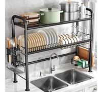 ASerZenith Over The Sink Dish Drying Rack With Cutboard Stand And Utensils Cutlery Drainer 2 Tier Kitchen Shelf Above Counter With 6 Hooks