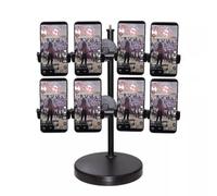 ASerZenith Phone Stand for Desk Cell Phone Holder, Adjustable Cell Phone Stands Multi-camera live cell phone stand Studio Shooting Stands（Black-4+4）