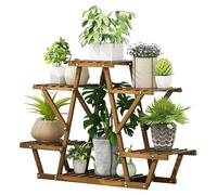 ASerZenith Plant Stand Bamboo for Indoor Outdoor 4 Tier Ladder Rack Tall Flower Pot Shelf Holder for Multiple Plants Pots Windowsill Garden Balcony Living Room Patio,Natur(Walnut)