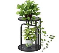 ASerZenith Plant Stand Indoor Outdoor Heavy Duty Metal Plant Stand with Marble Finish Wood Shelf Display Rack for Multiple Plants,Black,70cm/27.6" Tall(Black-50cm/19.7)